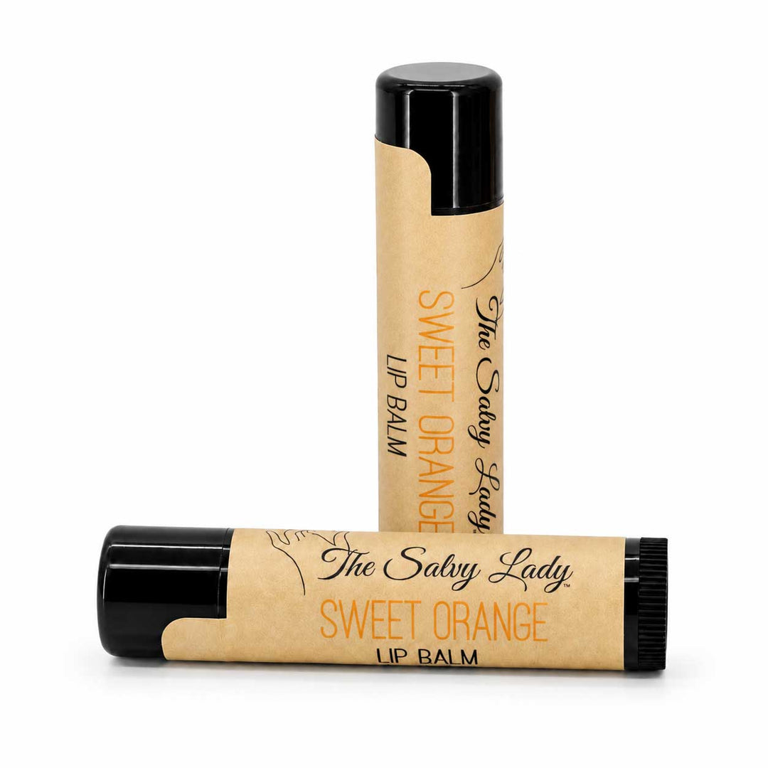 Two lip balm sticks with 'The Salty Lady' branding on a white background