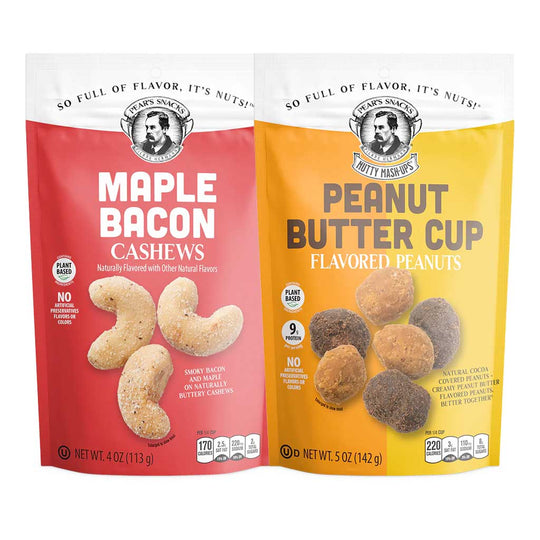 Sweet & Salty Gourmet Nut Sampler | Peanut Butter Cup Peanuts & Maple Bacon Cashews | Brenmar
