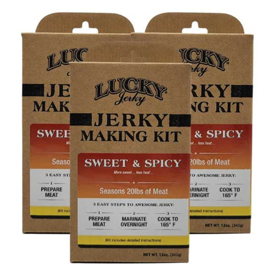 Lucky Jerky Making Kit packaging with 'Sweet & Spicy' flavor on a white background
