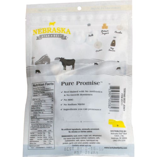 Teriyaki Beef Jerky | 3 oz. Bag | Savory Medley Of Teriyaki, Sugar, & Spice | Premium Lean Beef | Smoky Flavor | All Natural | Convenient, Quick Snack | Great Source Of Natural Protein | Nebraska Jerky | 2 Pack | Shipping Included