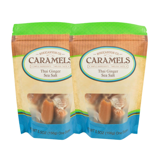 Thai Ginger Sea Salt Caramels | Pack of 2 | 12 Caramels Each | Boxicanyon Caramels