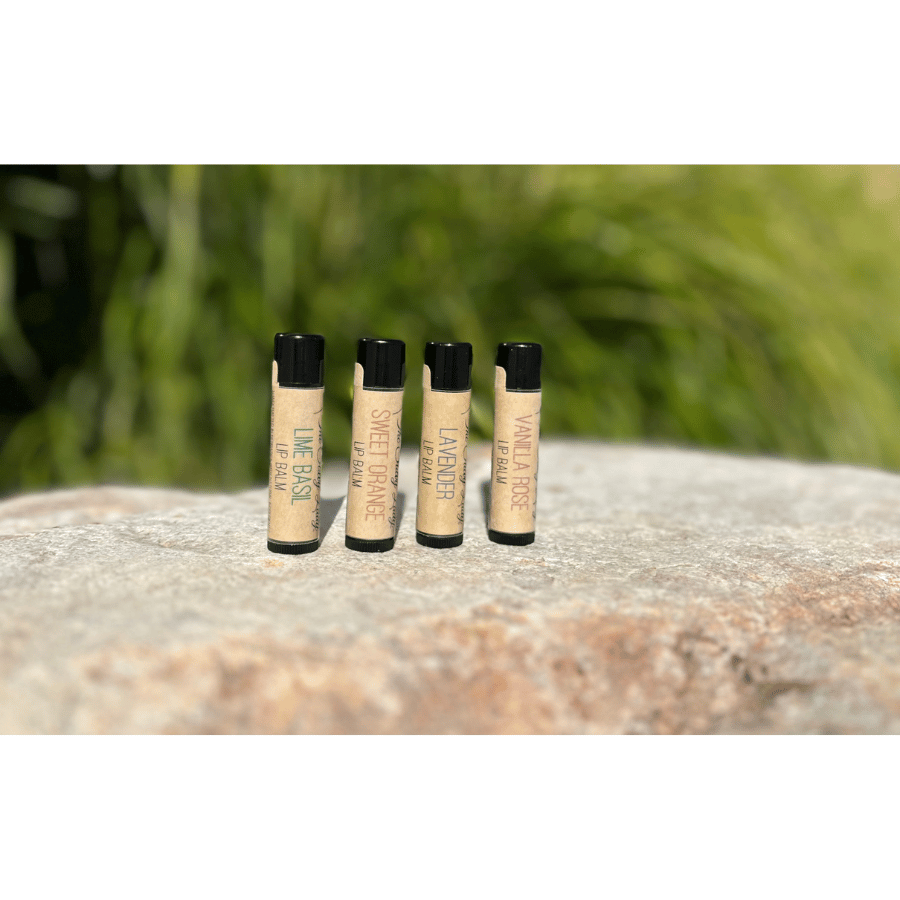 Lip Balm | 4 pack  | Includes Sweet Orange, Vanilla Rose, Lime Basil, And Lavender Scents | Relieves Chapped Lips | Infused with Healing Agents | Leaves Lips Soft and Smooth | All Natural Ingredients | Nebraska Lip Balm