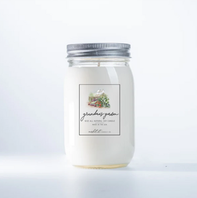 Grandma's Garden Candle | 16 oz. Mason Jar | Fresh Rosemary & Basil Aroma | Hand Poured Soy Wax | Essential Oil Based Fragrance