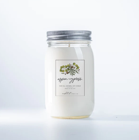 Aspen Cypress Candle | 16 oz. Mason Jar | Beautiful Blend Of Patchouli, Aspen, Cypress, & Jasmine | Nebraska Candle  | Hand Poured Soy Wax | Essential Oil Based Fragrance
