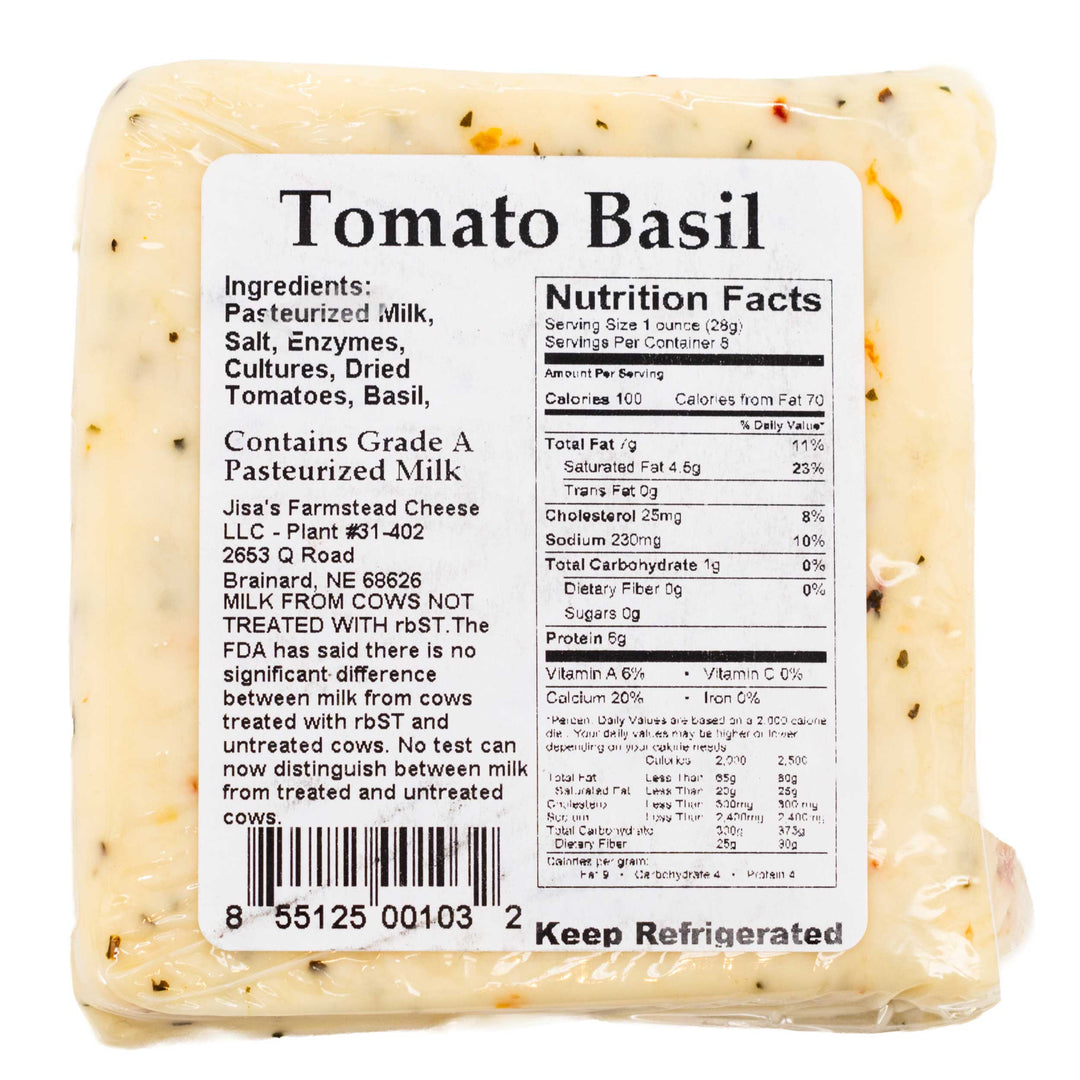 Tomato Basil Cheese Block | Pack of 6 | 8 oz | Jisa's Farmstead Cheese