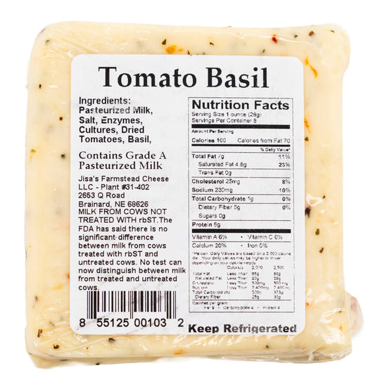 Tomato Basil Cheese Block | Pack of 6 | 8 oz | Jisa's Farmstead Cheese