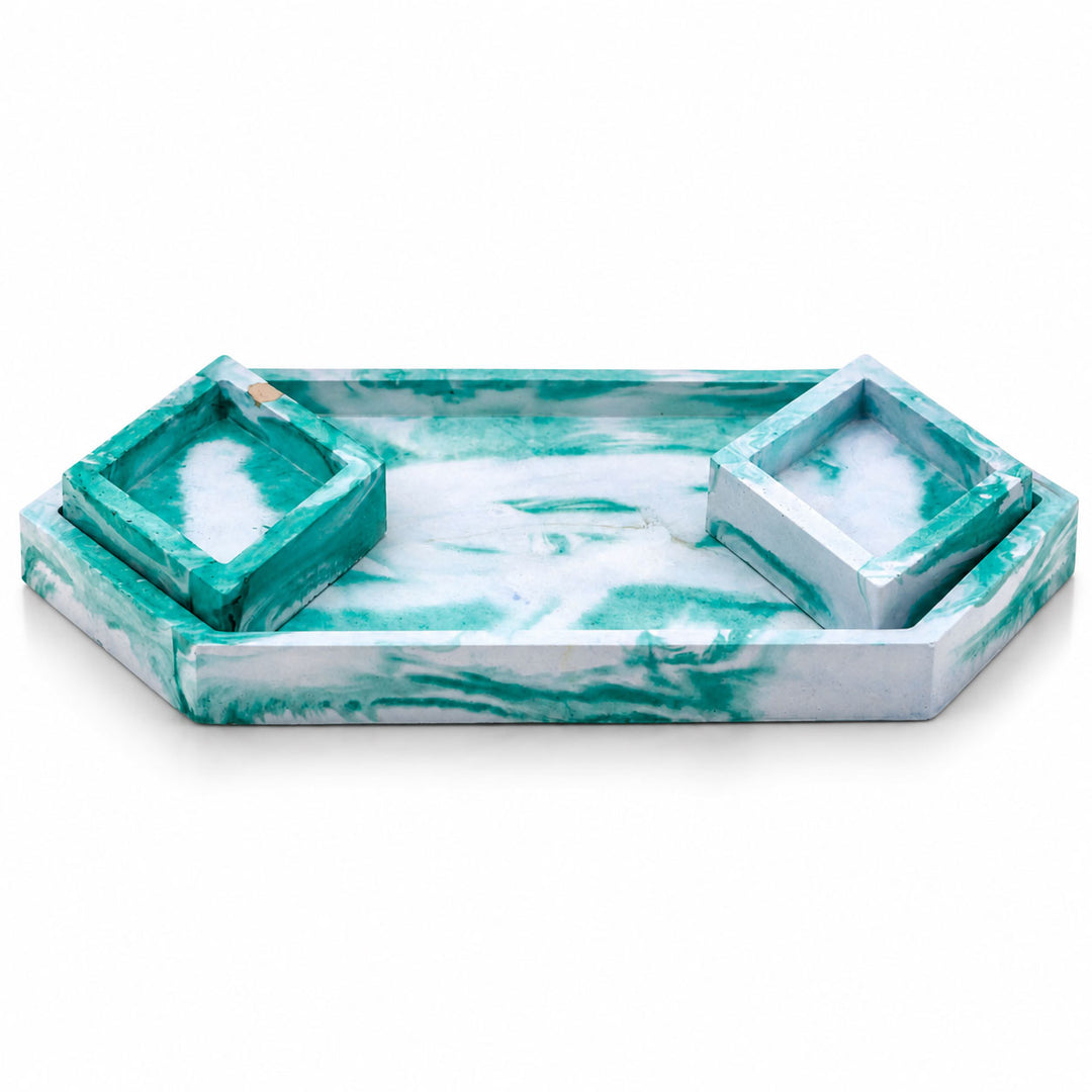Marble-patterned tray set on a white background