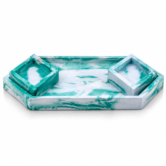 Marble-patterned tray set on a white background