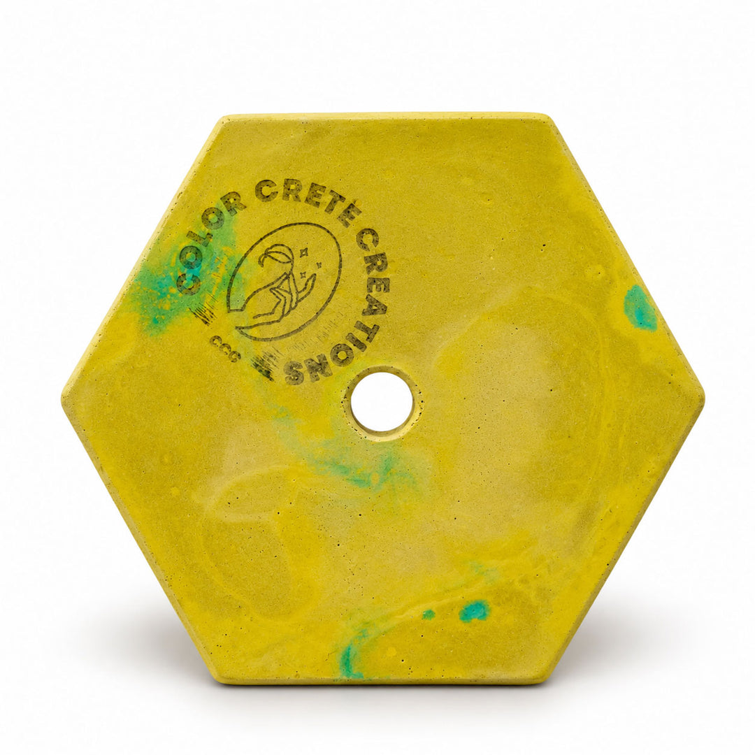 Hexagon-Shaped Pottery Plant Holder | Aqua & Yellow | 4.5" x 3.75" x 2" | Color Crete Creations