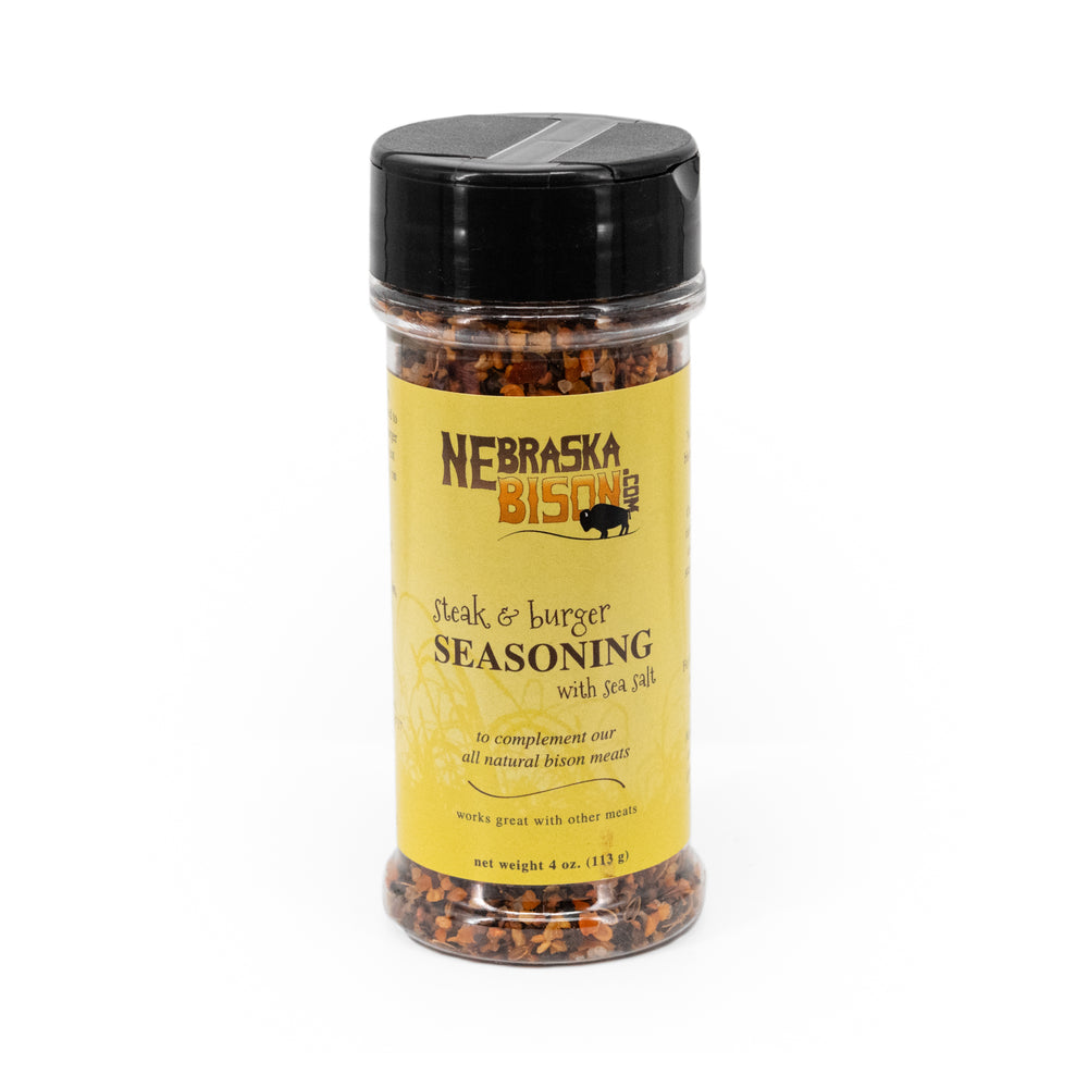 Steak and Burger Seasoning | Pack of 3 | Made with Sea Salt | Specially Formulated | Great for Bison Meat | Delicious and Savory Flavor | 4 oz. Bottle | Lightly Season For A Savory, Delicious Flavor | Pairs Great On Any Meat | Nebraska Seasoning