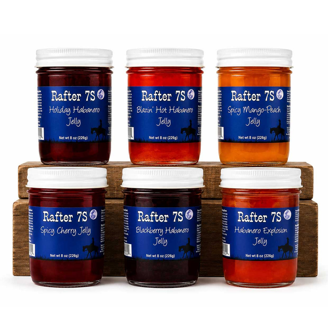 Ulitimate Habanero Jelly Bundle | 8 oz | Original, Hot, Mango-Peach, Blackberry, Cherry & Holiday | Rafter 7S