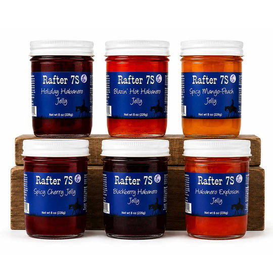 Ulitimate Habanero Jelly Bundle | 8 oz | Original, Hot, Mango-Peach, Blackberry, Cherry & Holiday | Rafter 7S