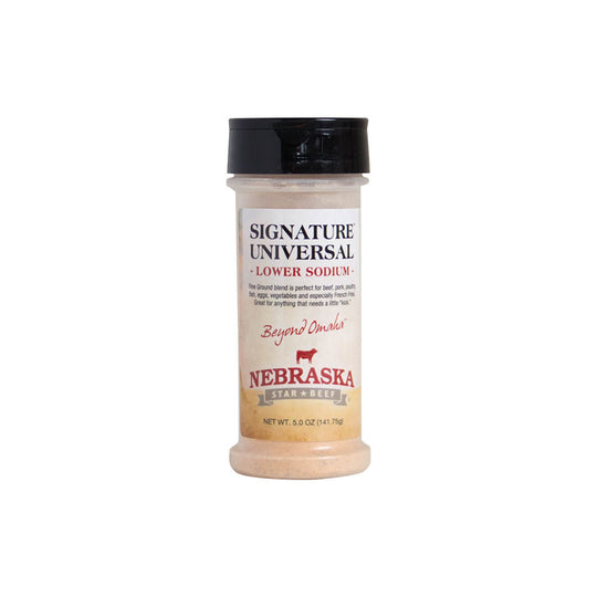 Universal Signature Low Sodium Seasoning | 5 oz. Bottle | Ultimate Steak Seasoning | Finely Ground | Combination Of Coarse, Finely Ground Spices | Nebraska Seasoning | Lowered Overall Sodium | Add On Any Dish For Burst Of Flavor