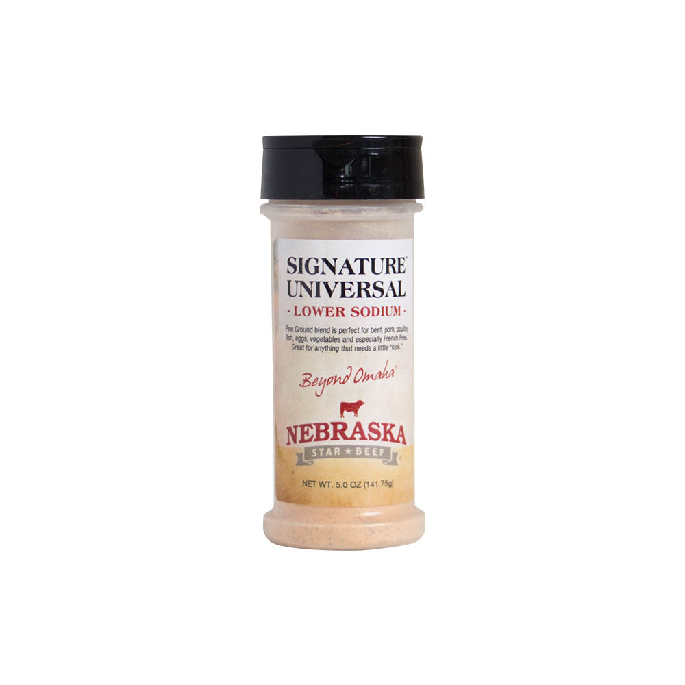 Universal Signature Low Sodium Seasoning | 5 oz. Bottle | Ultimate Steak Seasoning | Finely Ground | Combination Of Coarse, Finely Ground Spices | Nebraska Seasoning | Lowered Overall Sodium | 6 Pack | Shipping Included