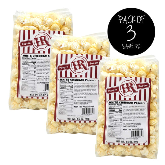 White Cheddar Popcorn | Pack of 3 | 3.5 oz. | Mild, Tasty Cheese Flavor | Savory Popcorn | Made in Gibbon, NE | HR Poppin' Snacks