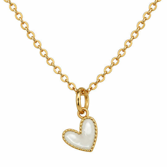 White enamel heart necklace