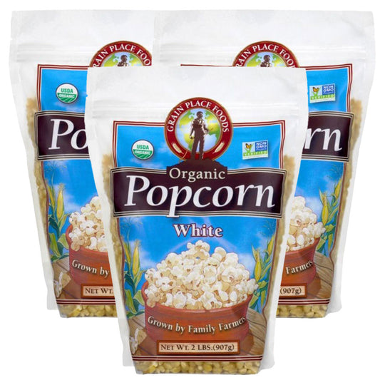 Organic White Popcorn Kernels | Pack of 3 | 2 lb | Non-GMO | Grain Place Foods