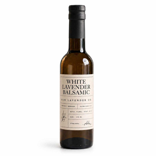 Bottle of White Lavender Balsamic on a white background