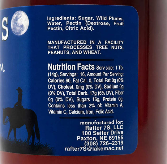 Nutrition facts label on a bottle with a blue background and silhouette of a person on a horse.