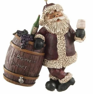 Santa with Wine Barrel Ornament | Bert Anderson Collection
