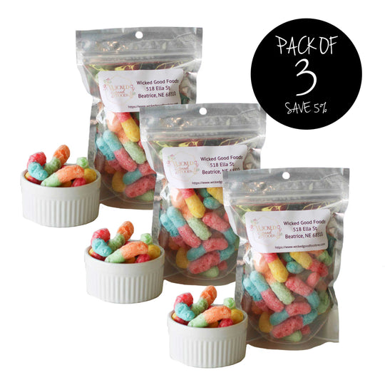 Freeze Dried Gummy Worms | 1 oz. Bag | Crunchy, Crisp Outside Shell, Airy Middle | Perfect Snack For Sweet Tooth | Mess-Free | Pack of 3