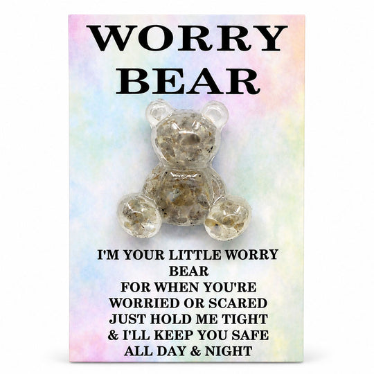 Decorative bear with text on a colorful background