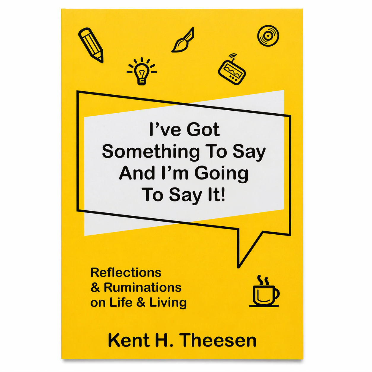 Book cover with yellow background, black text, and minimal icons on a white background