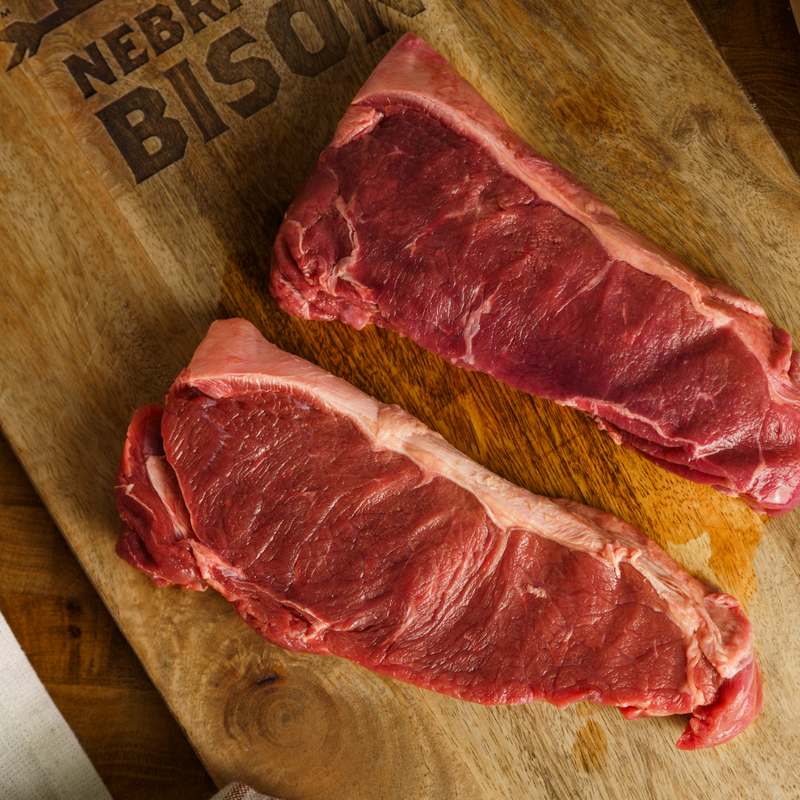 Nebraska Bison New York Strips | 4 - 10 oz. Steaks | 100% All Natural Bison Meat | Flavorful and Great For Grilling