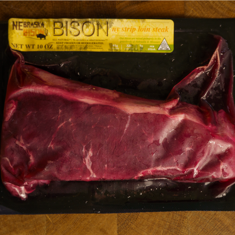 New York Strips | 4 - 10 oz. Nebraska Bison Steaks | 100% All Natural Bison Meat | Flavorful and Great For Grilling | The Perfect Steak : Tasty, Flavorful, & Tender | High Protein Cut Of Meat | Tender, Juicy Steak