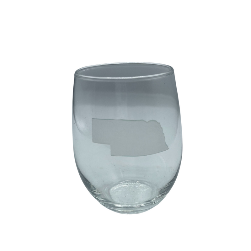 Nebraska Etched Stemless Wine Glass