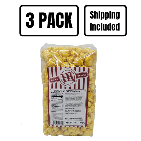 Lemon Popcorn | 7 oz. | 3 Pack | Shipping Included | Refreshing Flavor | Made in Gibbon, NE | HR Poppin' Snacks