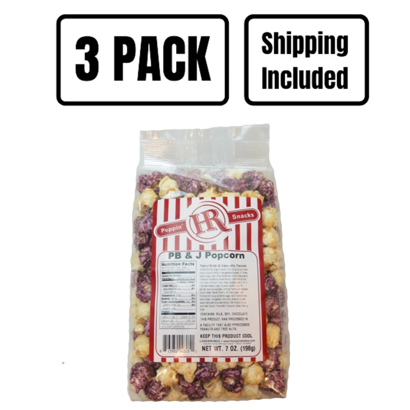 Peanut Butter & Jelly Popcorn | Made in Small Batches | Party Popcorn | Peanut Butter and Jelly Lovers | Sweet, Salty, and Fruity Combo | Bursting with Flavor | Bringing Your Favorite Childhood Snack Back | Popped Popcorn | Pack of 3 | Shipping Included