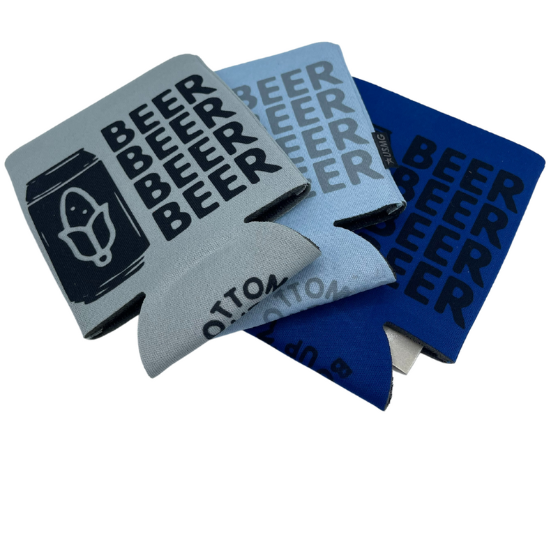 Printed Can Koozie | Just Here For Beer Inspired Design | Corn Feature |  Blue | Collapsible Foam Can Cooler | Beer Lovers