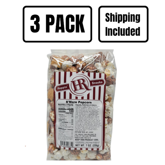 S'mores Popcorn | 8 oz. | 3 Pack | Shipping Included | S'mores Snack Mix | Campfire Popcorn | Made in Gibbon, NE | HR Poppin' Snacks