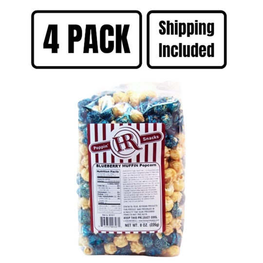 Blueberry Muffin Popcorn | 8 oz. | 4 Pack | Shipping Included | Blueberry Coated Popcorn | Made in Gibbon, NE | HR Poppin' Snacks