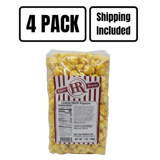 Lemon Popcorn | 7 oz. | Pack of 4 | Sweet & Tart Treat | Yellow Colored Popcorn | Made in Gibbon, NE | HR Poppin' Snacks