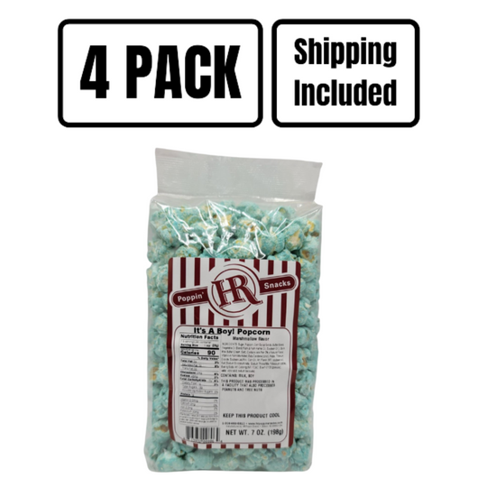 It's A Boy Blue Popcorn | 7 oz. | 4 Pack | Shipping Included | Gender Reveal For Boy | Marshmallow Popcorn | Made in Gibbon, NE | HR Poppin' Snacks