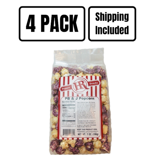 Peanut Butter & Jelly Popcorn | 7 oz. | 4 Pack | Shipping Included | Childhood Classic To Snack | Sweet & Savory | Made in Gibbon, NE | HR Poppin' Snacks