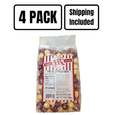 Peanut Butter & Jelly Popcorn | Made in Small Batches | Party Popcorn | Peanut Butter and Jelly Lovers | Bringing Childhood Snacks Back | Sweet, Salty, and Fruity Flavor | Popped Popcorn | Pack of 4 | Shipping Included