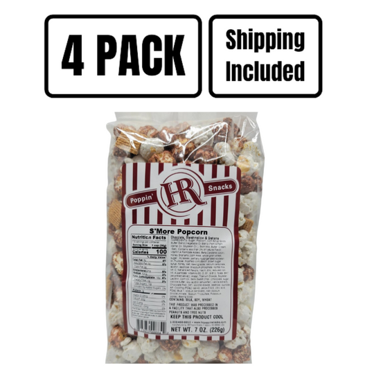 S'more Popcorn | 8 oz. | 4 Pack | Shipping Included | Chocolate, Marshmallow, Graham Medley | Made in Gibbon, NE | HR Poppin' Snacks