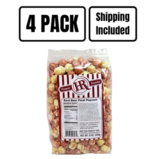 Root Beer Float Popcorn | 8 oz. | 4 Pack | Shipping Included | Creamy Vanilla & Root Beer Taste | Made in Gibbon, NE | HR Poppin' Snacks