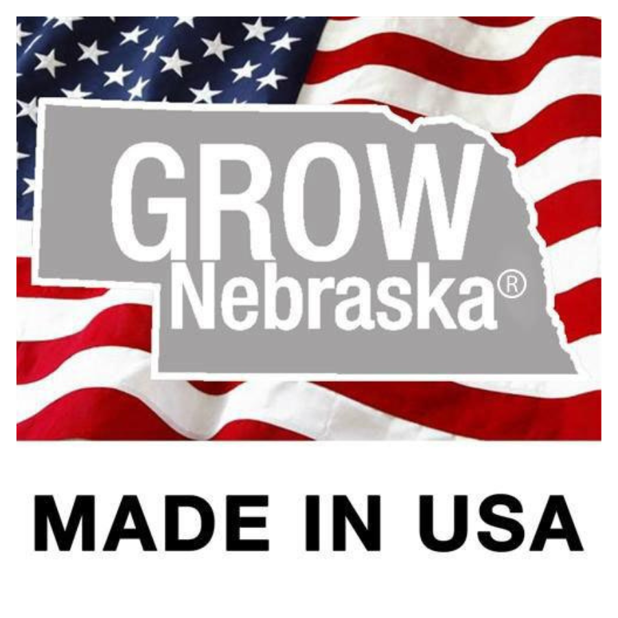 GROW Nebraska Made In USA Logo On An American Flag Background