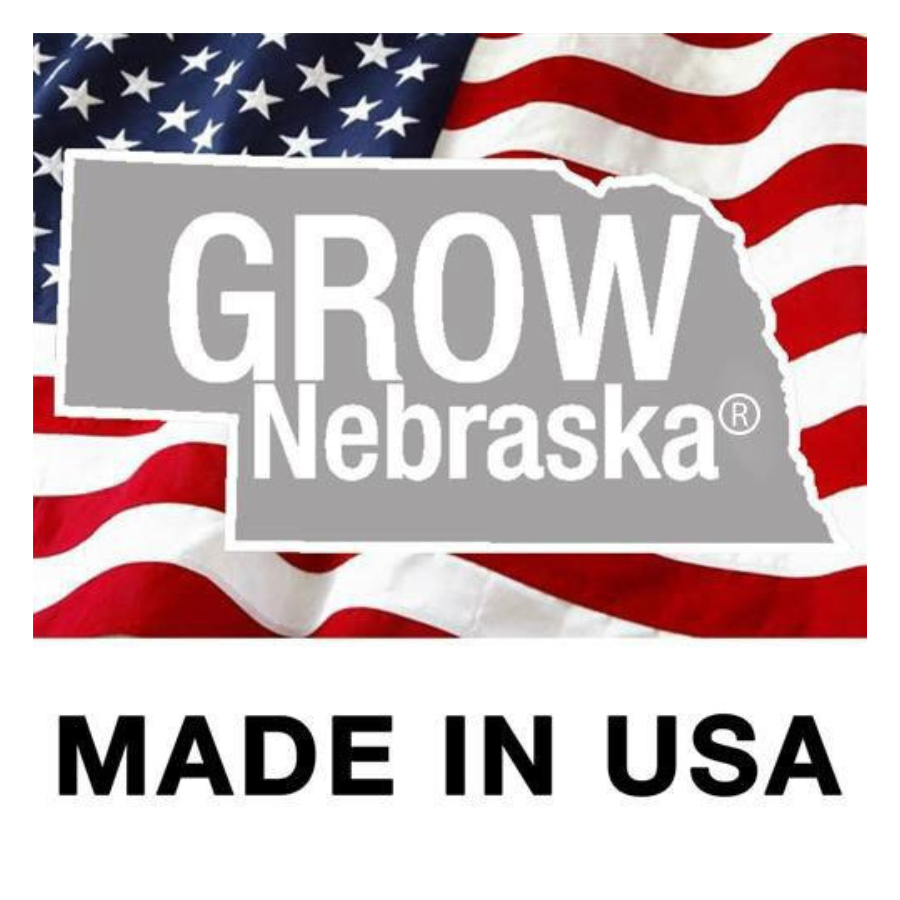 GROW Nebraska Made In USA Logo On An American Flag Background 