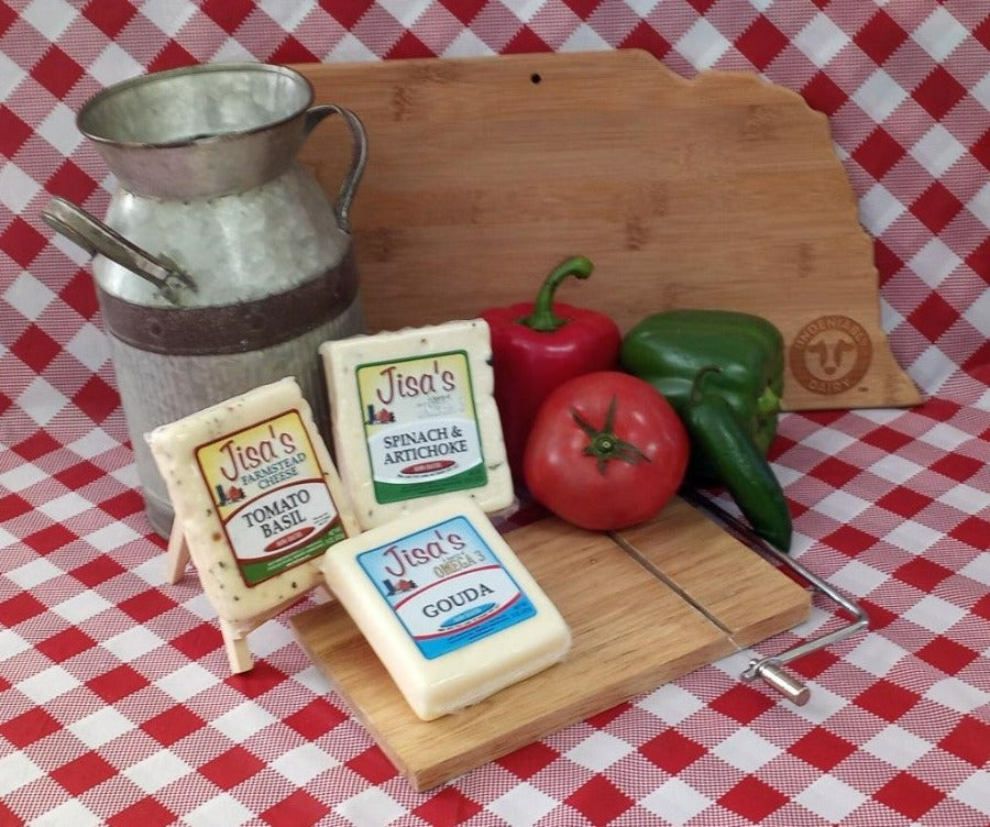 Best Nebraska Farmstead Cheese Block 3 Piece Sampler | Tomato Basil, Gouda, Spinach & Artichoke | Made in Small Batches | Hand-Cut and Carefully Aged