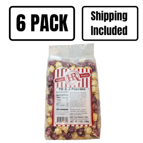 Peanut Butter & Jelly Popcorn | 7 oz. | 6 Pack | Shipping Included | Bold Flavor | Classic Treat | Made in Gibbon, NE | HR Poppin' Snacks