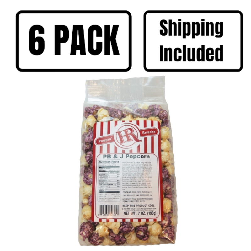 Peanut Butter & Jelly Popcorn | Made in Small Batches | Party Popcorn | Childhood Flashback | Sweet, Salty, and Fruity | Bursting with Flavoring | Popped Popcorn Snack | Ready to Eat | Pack of 6 | Shipping Included