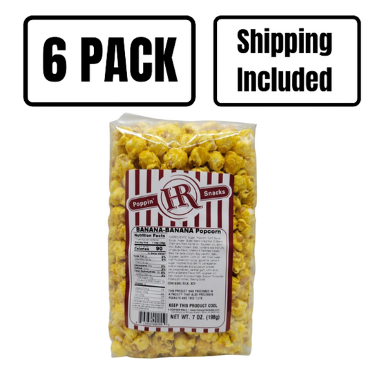 Banana Popcorn | 7 oz. | 6 Pack | Shipping Included | Banana Infused Popcorn | Fresh Taste | Made in Gibbon, NE | HR Poppin' Snacks