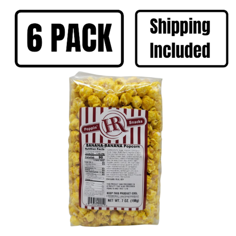 Banana Banana Popcorn | Made in Small Batches | Party Popcorn | Pack of 6 | Shipping Included | Banana Lovers | Ready To Eat | Popped Popcorn Snack | Movie Night Essential | Sweet Treat