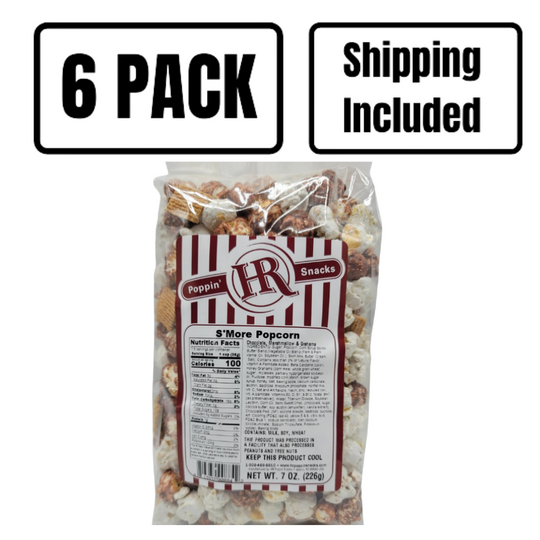 S'more Popcorn | 8 oz. | 6 Pack | Shipping Included | Chocolate & Marshmallow Popcorn With Graham Cracker Chunks | Made in Gibbon, NE | HR Poppin' Snacks