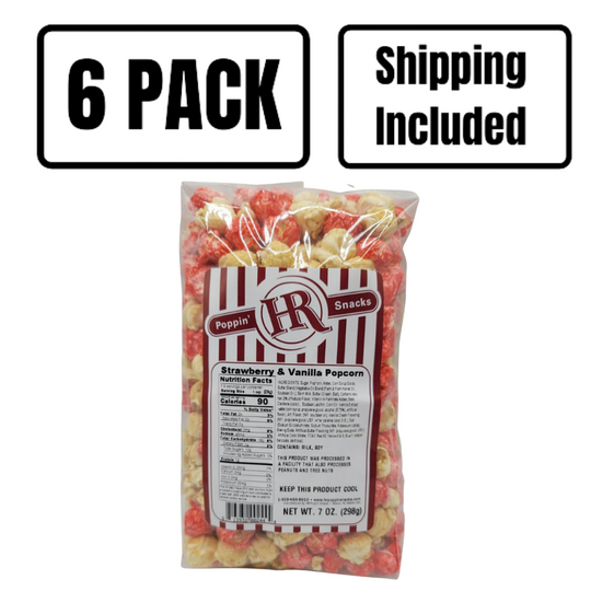 Strawberry & Vanilla Popcorn | 7 oz. | 6 Pack | Shipping Included | Strawberry Shortcake | Made in Gibbon, NE | HR Poppin' Snacks